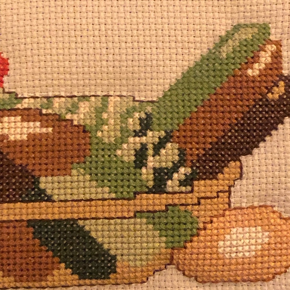 Framed Vintage  Cross-Stitch Nesting Hen with Eggs Rustic Farmhouse Whimsical - Picture 6 of 12